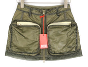 DIESEL O-Kylie-A Women's Skirt W26 Military Green Mini Patch Pocket Zip RRP195