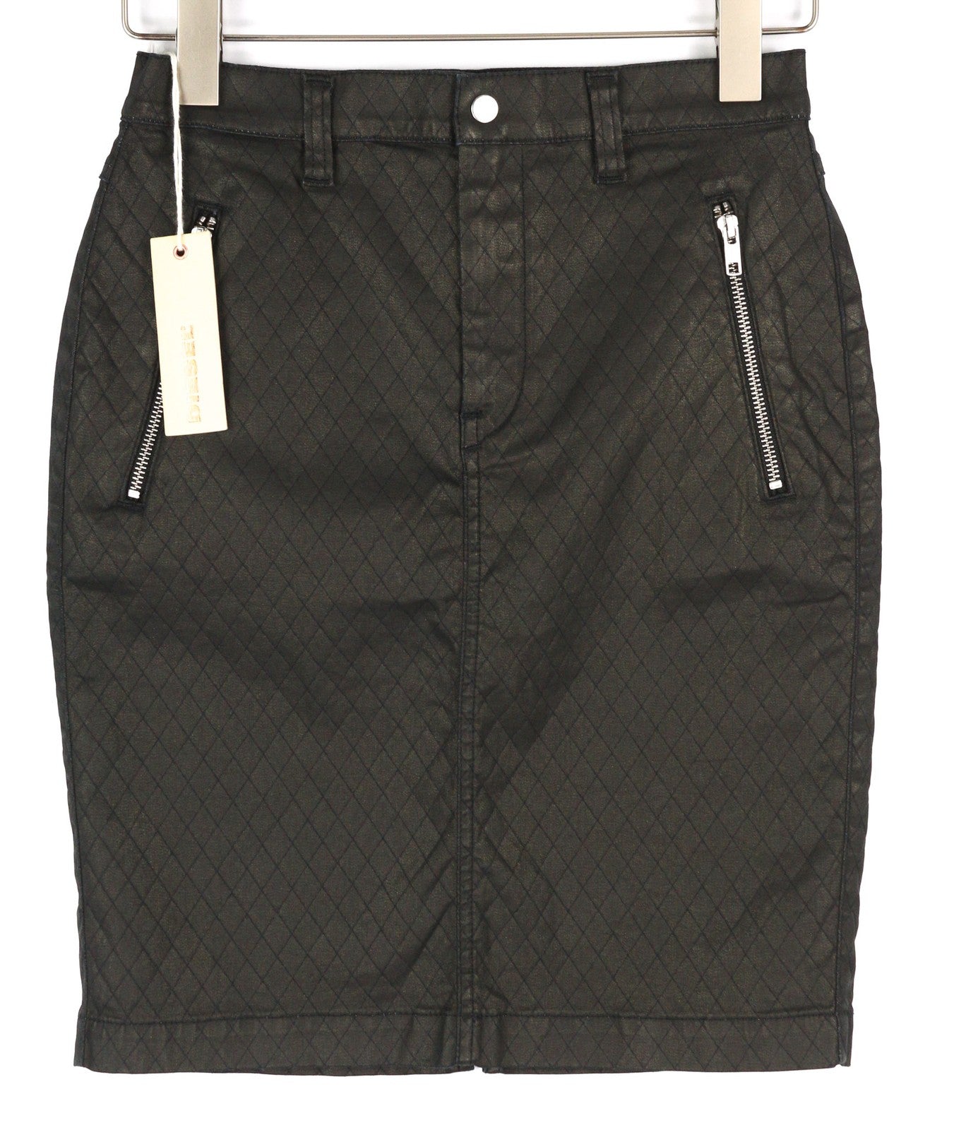 DIESEL De-Frank Women's Skirt W27 Black Mini Fitted Zip Pockets Embroidery