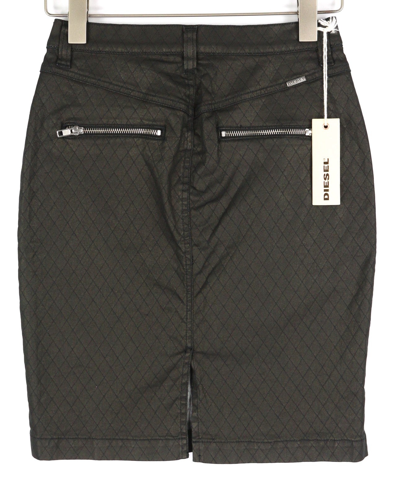 DIESEL De-Frank Women's Skirt W27 Black Mini Fitted Zip Pockets Embroidery