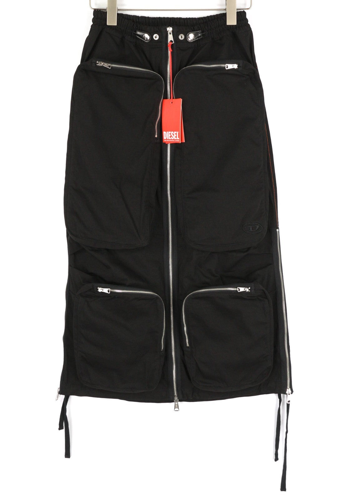 DIESEL O-Mirta-NL Women Skirt W26 Black Midi Elastic Waist Patch Pocket RRP275