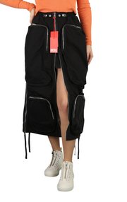 DIESEL O-Mirta-NL Women Skirt W27 Black Midi Elastic Waist Patch Pocket RRP275