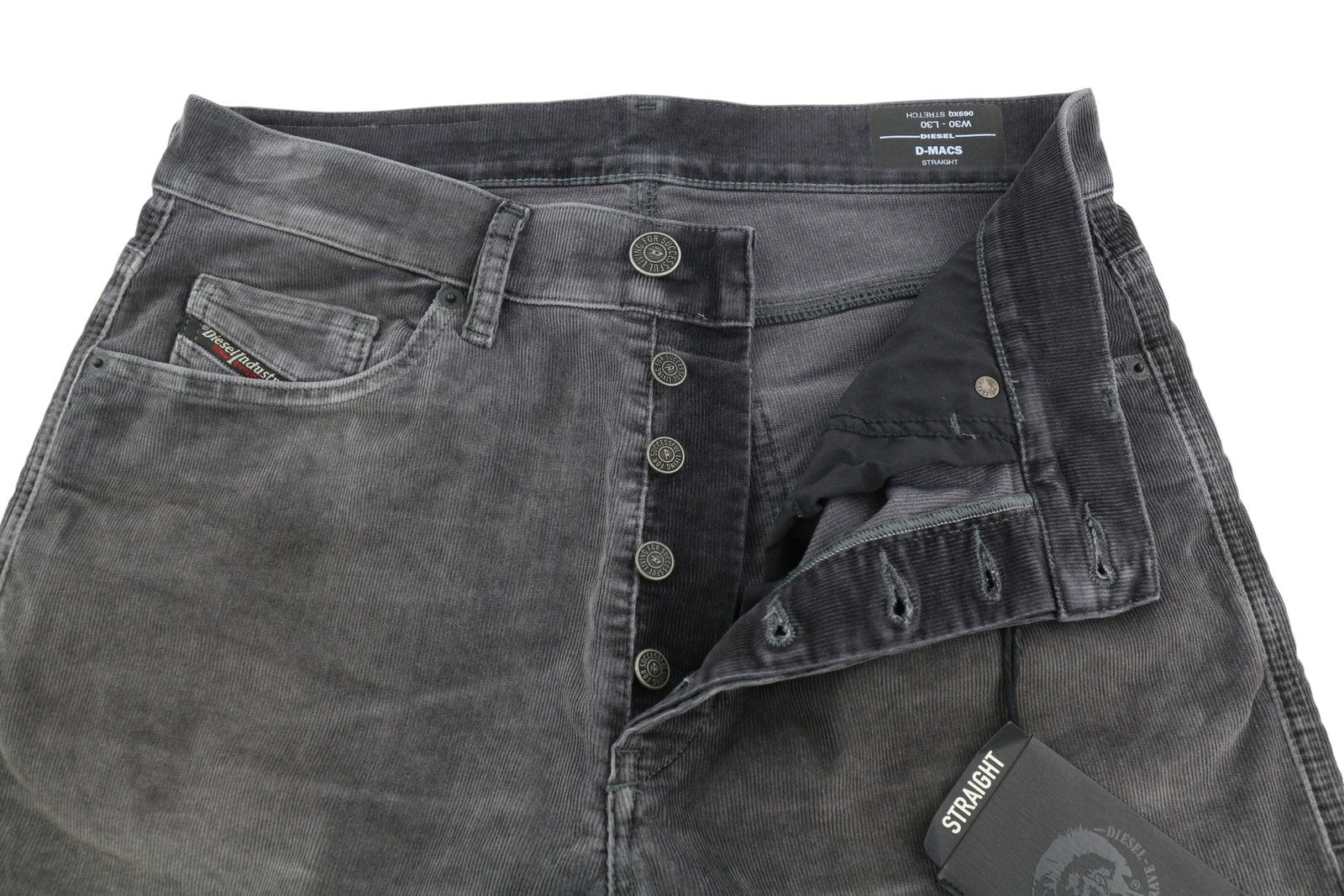 DIESEL D-Macs 069XQ Men Trousers W30/L30 Grey Faded Stretch Straight Corduroy
