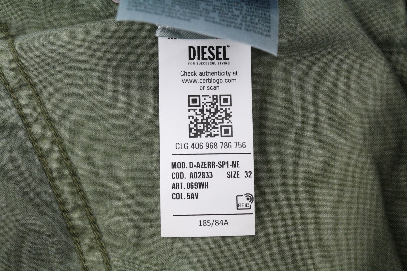 DIESEL D-Azerr Jogg 069WH Men Jeans W32 Green Faded Stretch Straight Zip Fly