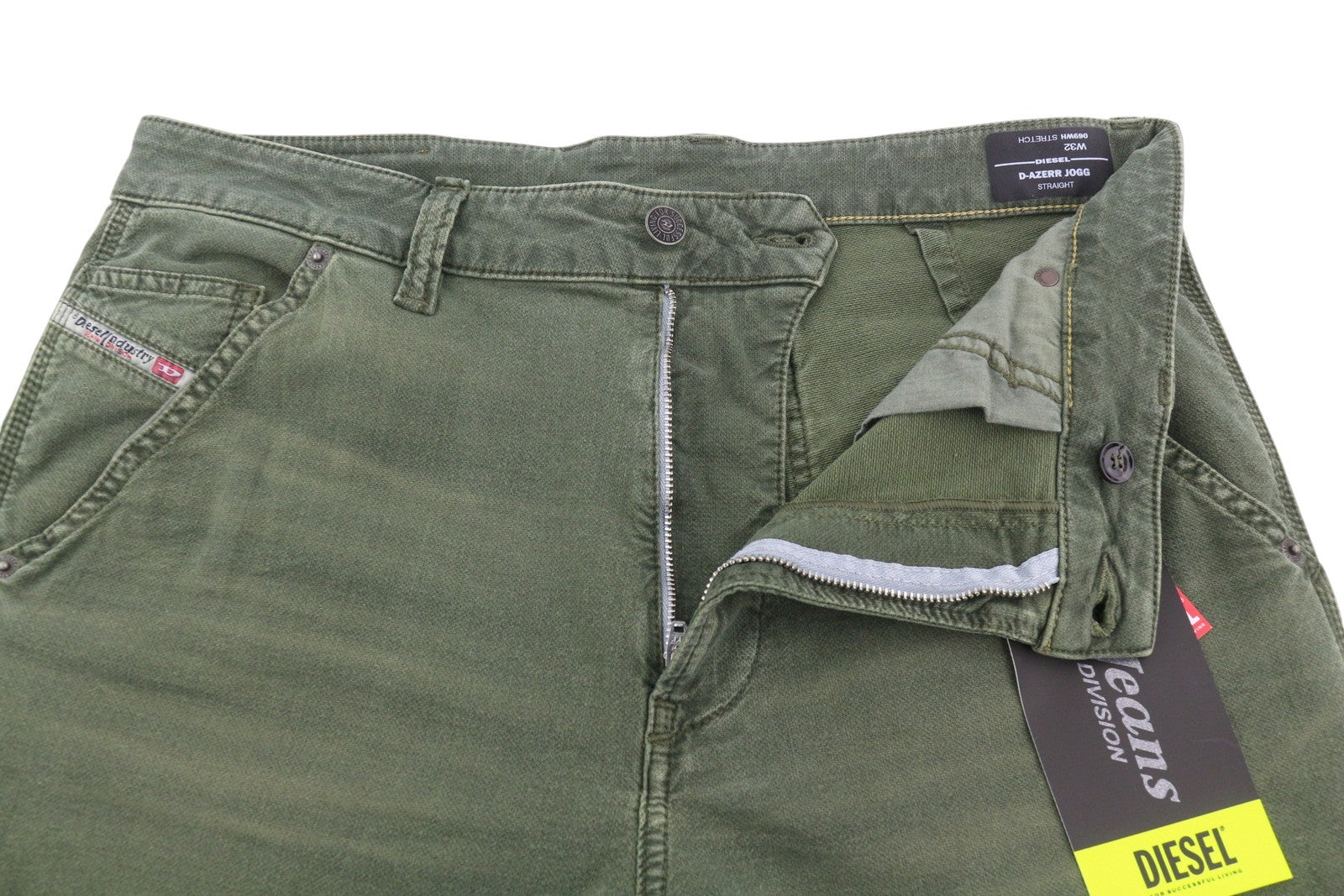 DIESEL D-Azerr Jogg 069WH Men Jeans W32 Green Faded Stretch Straight Zip Fly