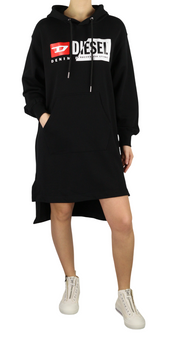 DIESEL D-Ilse-TR Women's Dress L Black Hoodie Style Long Sleeve Logo RRP160