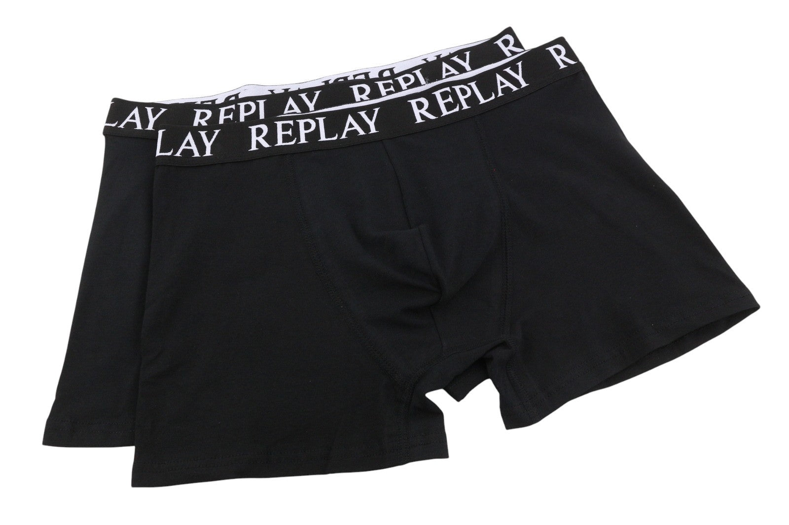 REPLAY Men Underwear M Black Elastic Waist Cotton Blend Stretch Trunks 2 Pack