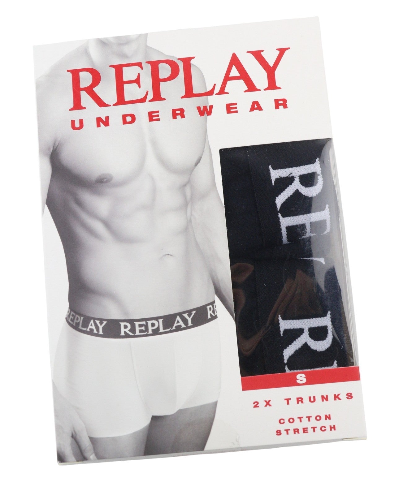 REPLAY Men Underwear S Black Elastic Waist Cotton Blend Stretch Trunks 2 Pack