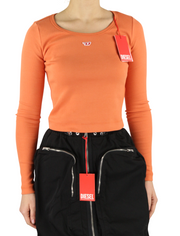 DIESEL T-Ballet-D Women T-Shirt M Orange Stretch Long Sleeve Round Neck RRP100