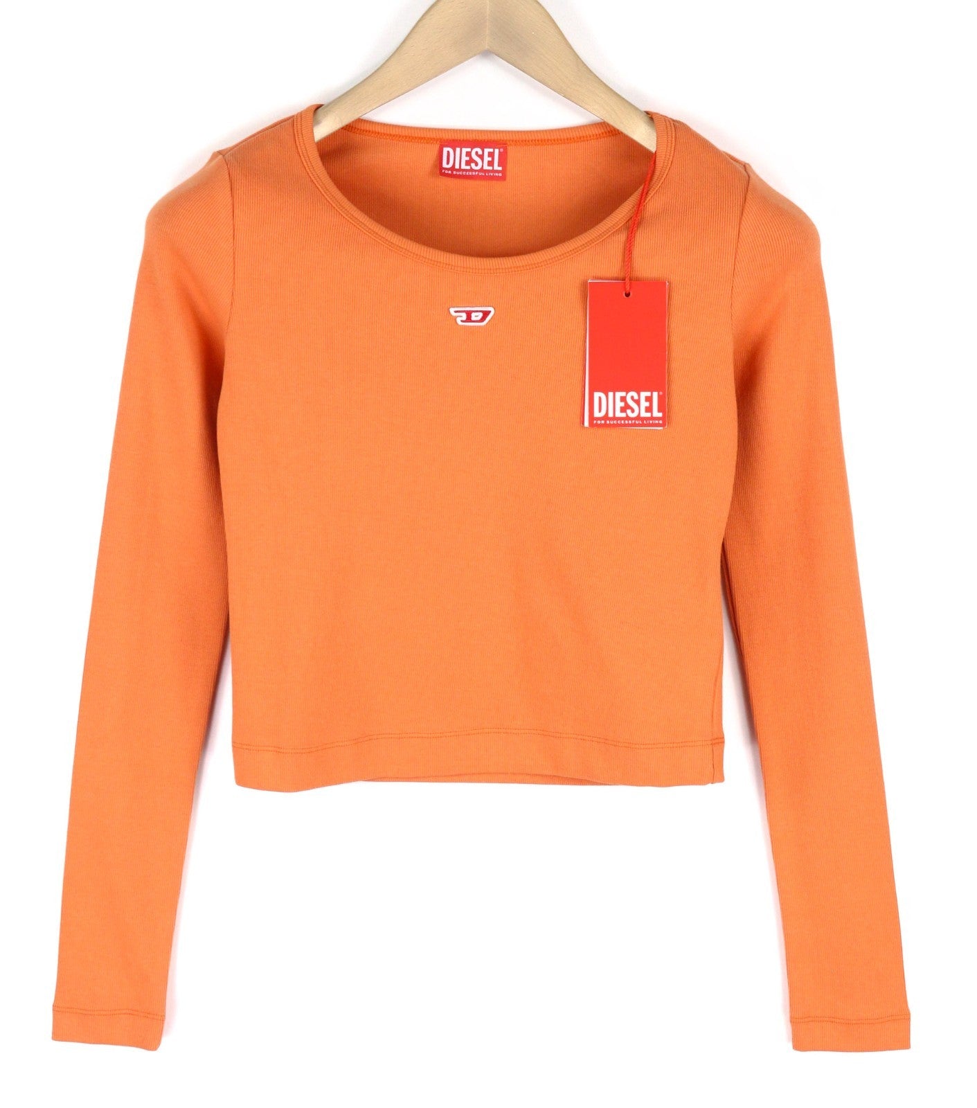 DIESEL T-Ballet-D Women T-Shirt M Orange Stretch Long Sleeve Round Neck RRP100