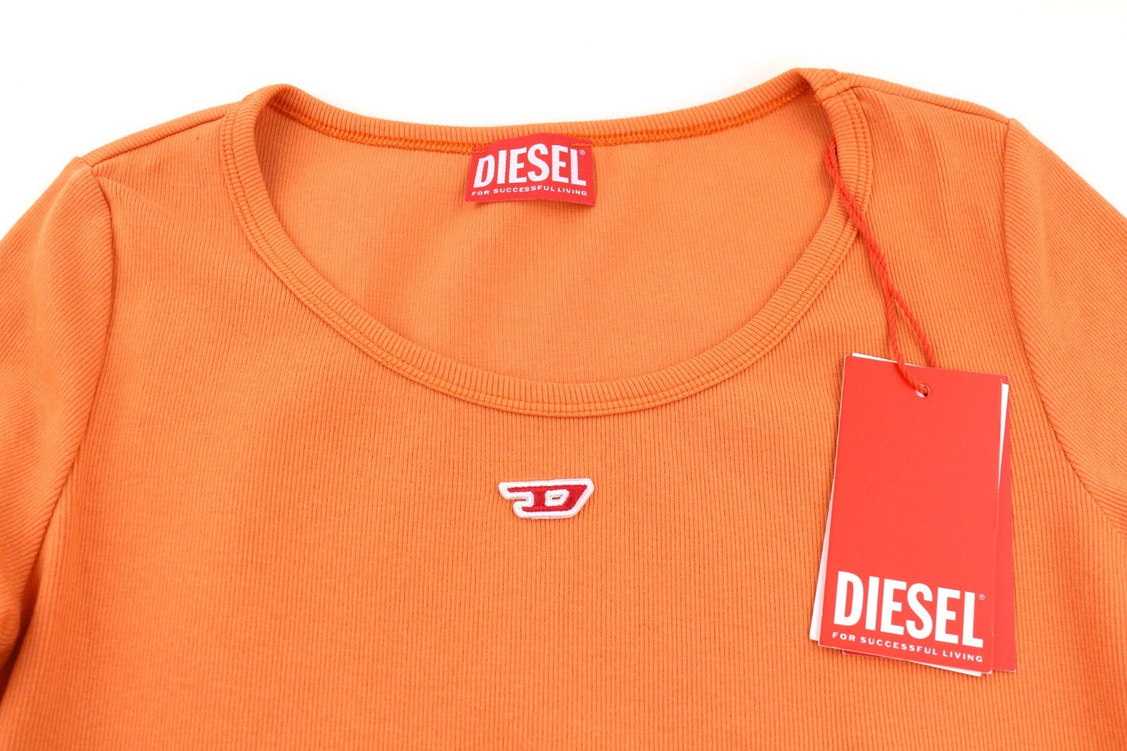 DIESEL T-Ballet-D Women T-Shirt M Orange Stretch Long Sleeve Round Neck RRP100