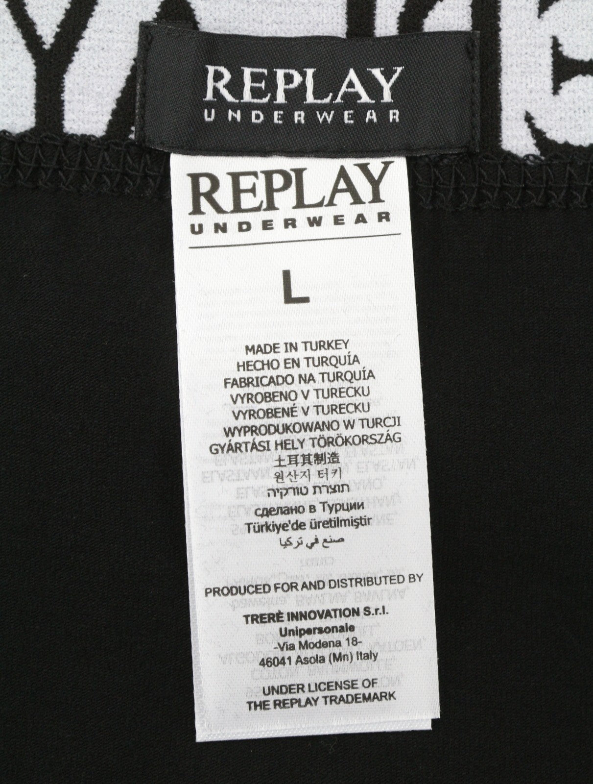 REPLAY Men Underwear L Black Elastic Waist Cotton Blend Stretch Trunks 2 Pack