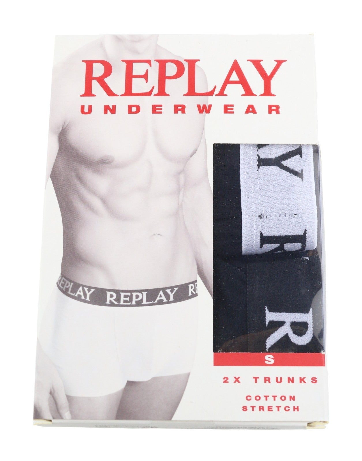 REPLAY Men Underwear S Dark Black Elastic Waist Cotton Stretchy Trunks 2 Pack