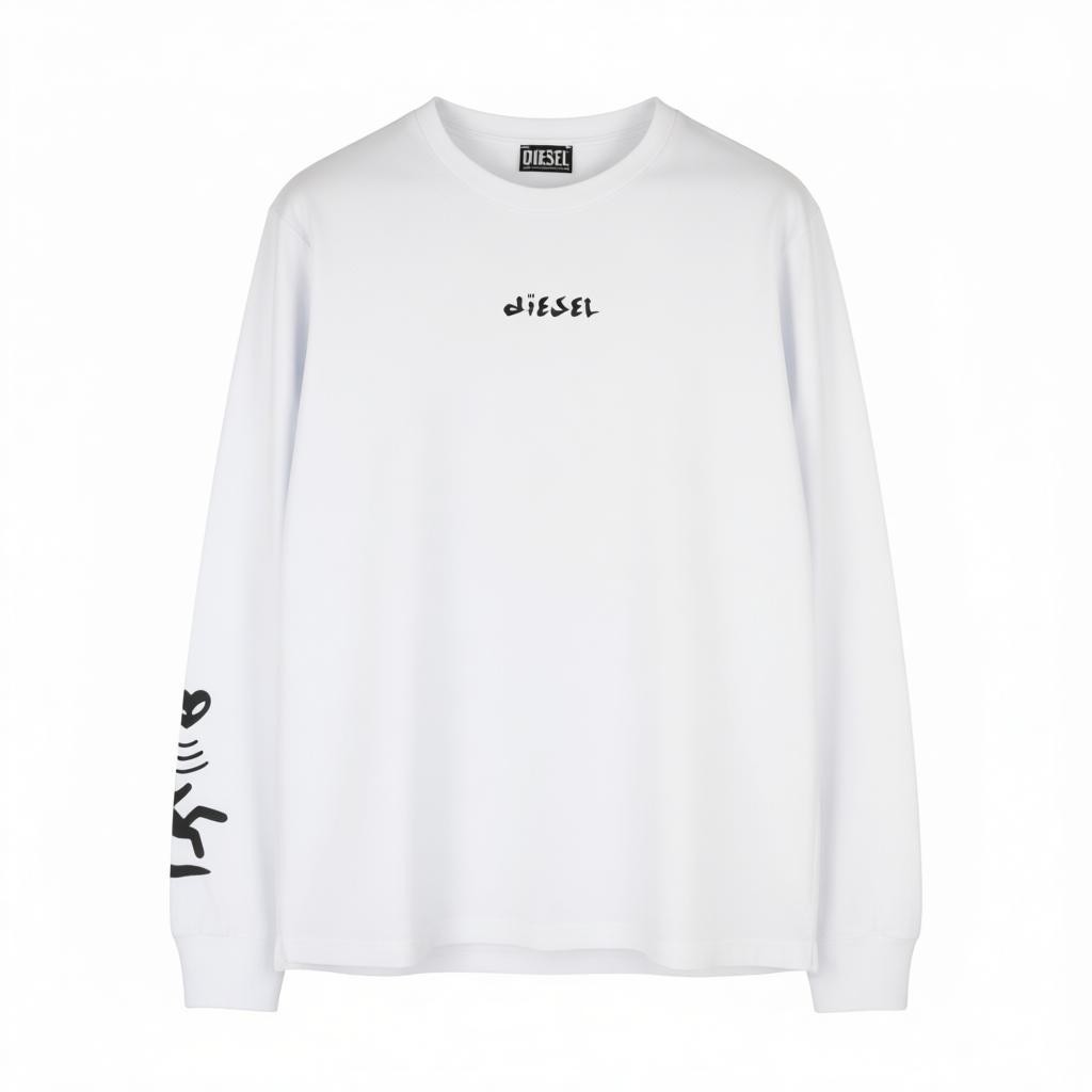 DIESEL T-Just-LS Men's Sweatshirt 3XL White Logo Crew Neck Pullover Long Sleeve