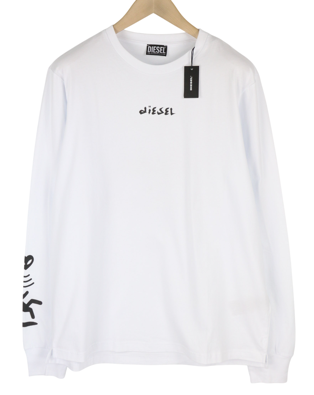 DIESEL T-Just-LS Men's Sweatshirt 3XL White Logo Crew Neck Pullover Long Sleeve