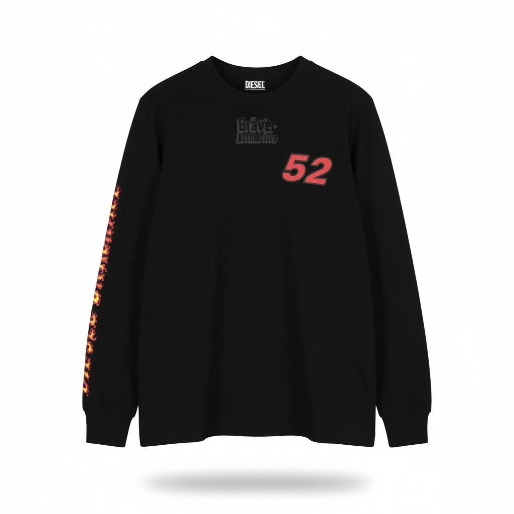 DIESEL T-Just-LS-C3 Men's Sweatshirt L Black Logo Crew Pullover Long Sleeve