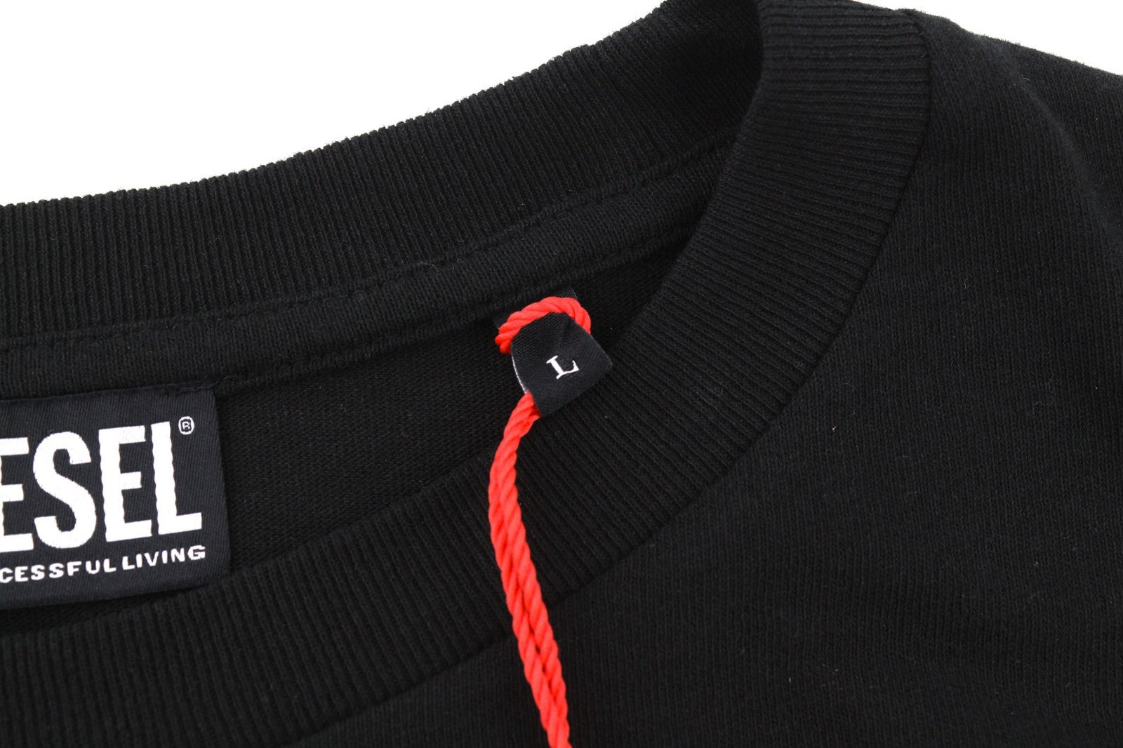 DIESEL T-Just-LS-C3 Men's Sweatshirt L Black Logo Crew Pullover Long Sleeve