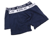 REPLAY Men Underwear XL Blue Elastic Waist Logo Cotton Stretchy Trunks 2 Pack