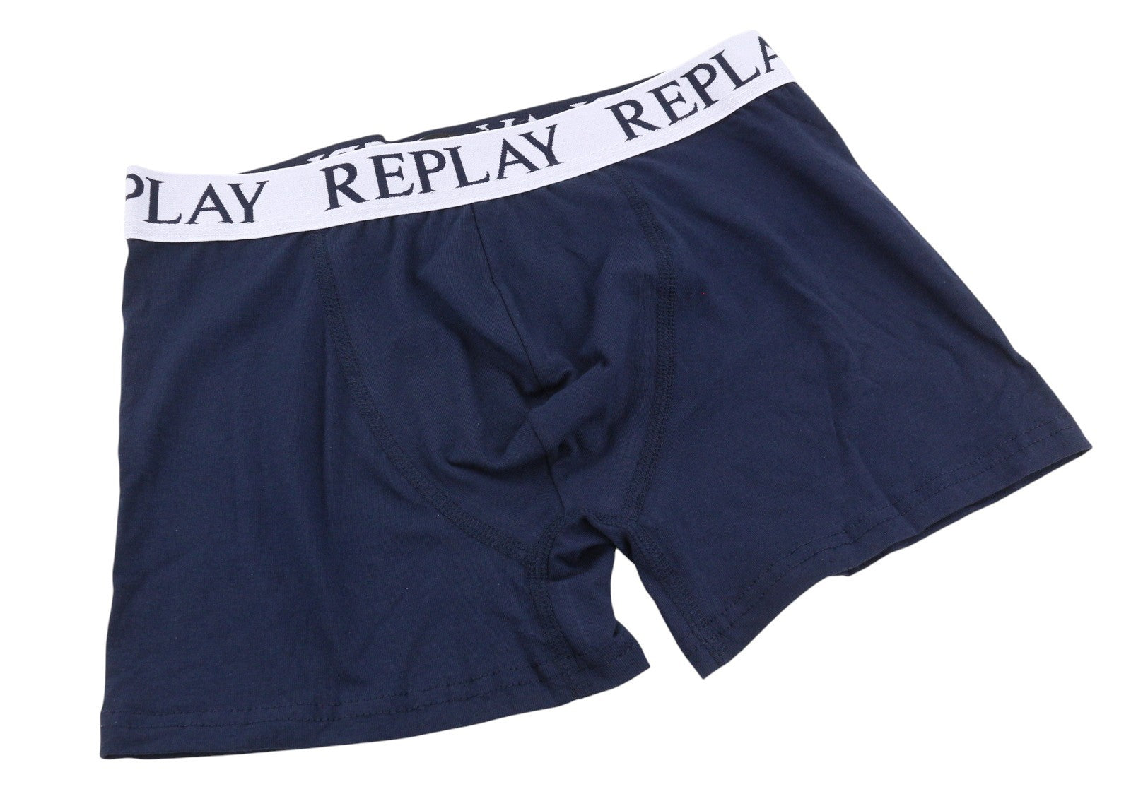 REPLAY Men Underwear XL Blue Elastic Waist Logo Cotton Stretchy Trunks 2 Pack