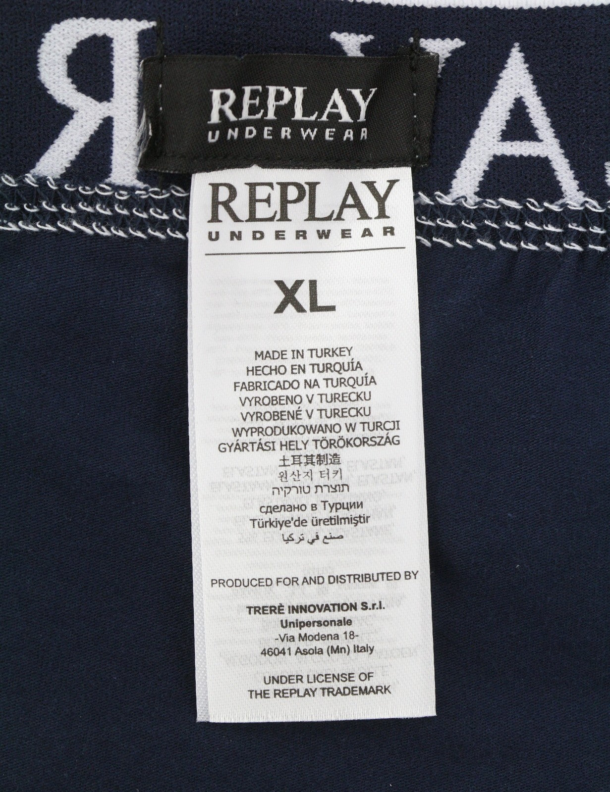 REPLAY Men Underwear XL Blue Elastic Waist Logo Cotton Stretchy Trunks 2 Pack