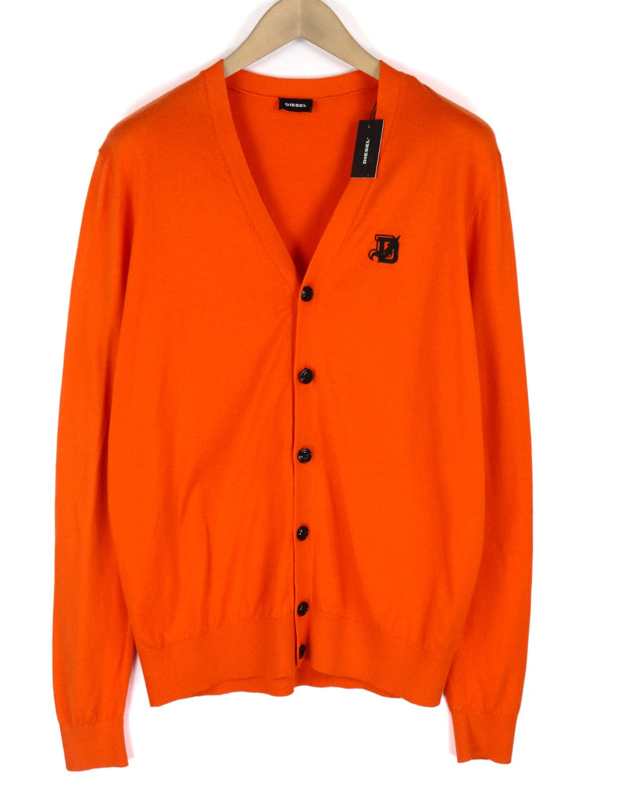 DIESEL K-Trass Men's Jumper L Orange Knitted Cotton V-Neck Button Cardigan