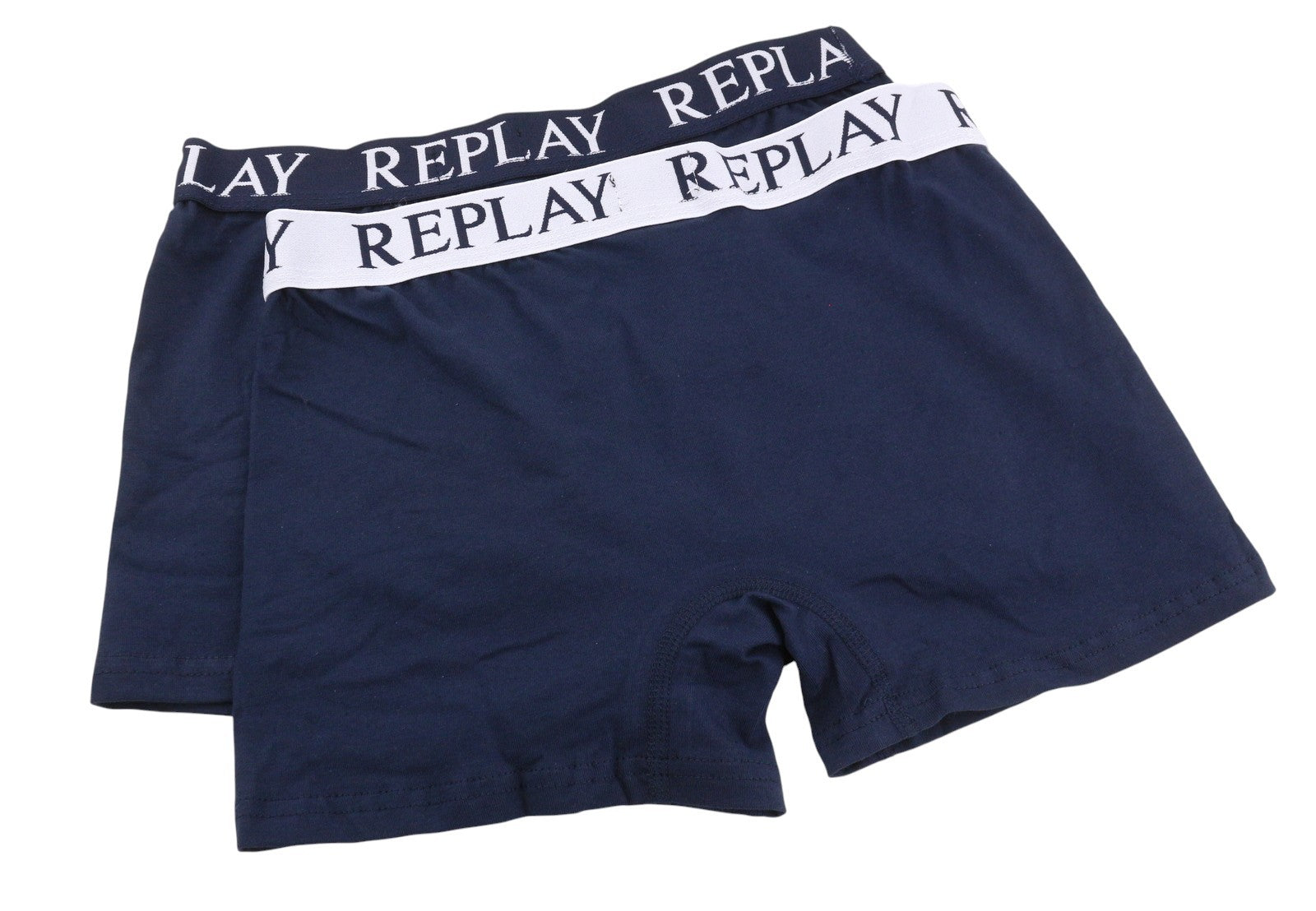 REPLAY Men Underwear S Blue Elastic Waist Logo Cotton Stretchy Trunks 2 Pack