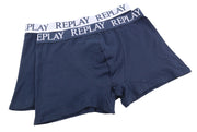 REPLAY Men Underwear L Blue Elastic Waist Logo Cotton Stretchy Trunks 2 Pack