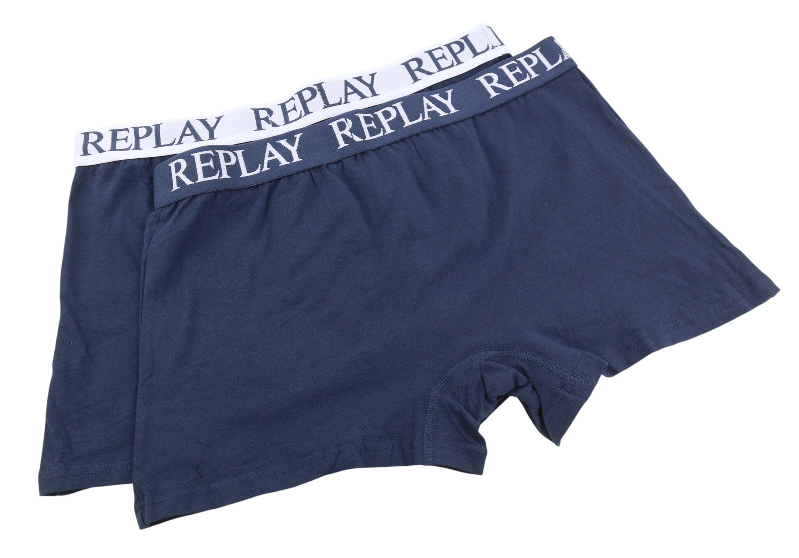 REPLAY Men Underwear L Blue Elastic Waist Logo Cotton Stretchy Trunks 2 Pack