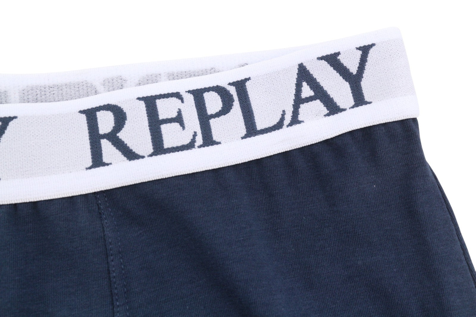 REPLAY Men Underwear L Blue Elastic Waist Logo Cotton Stretchy Trunks 2 Pack
