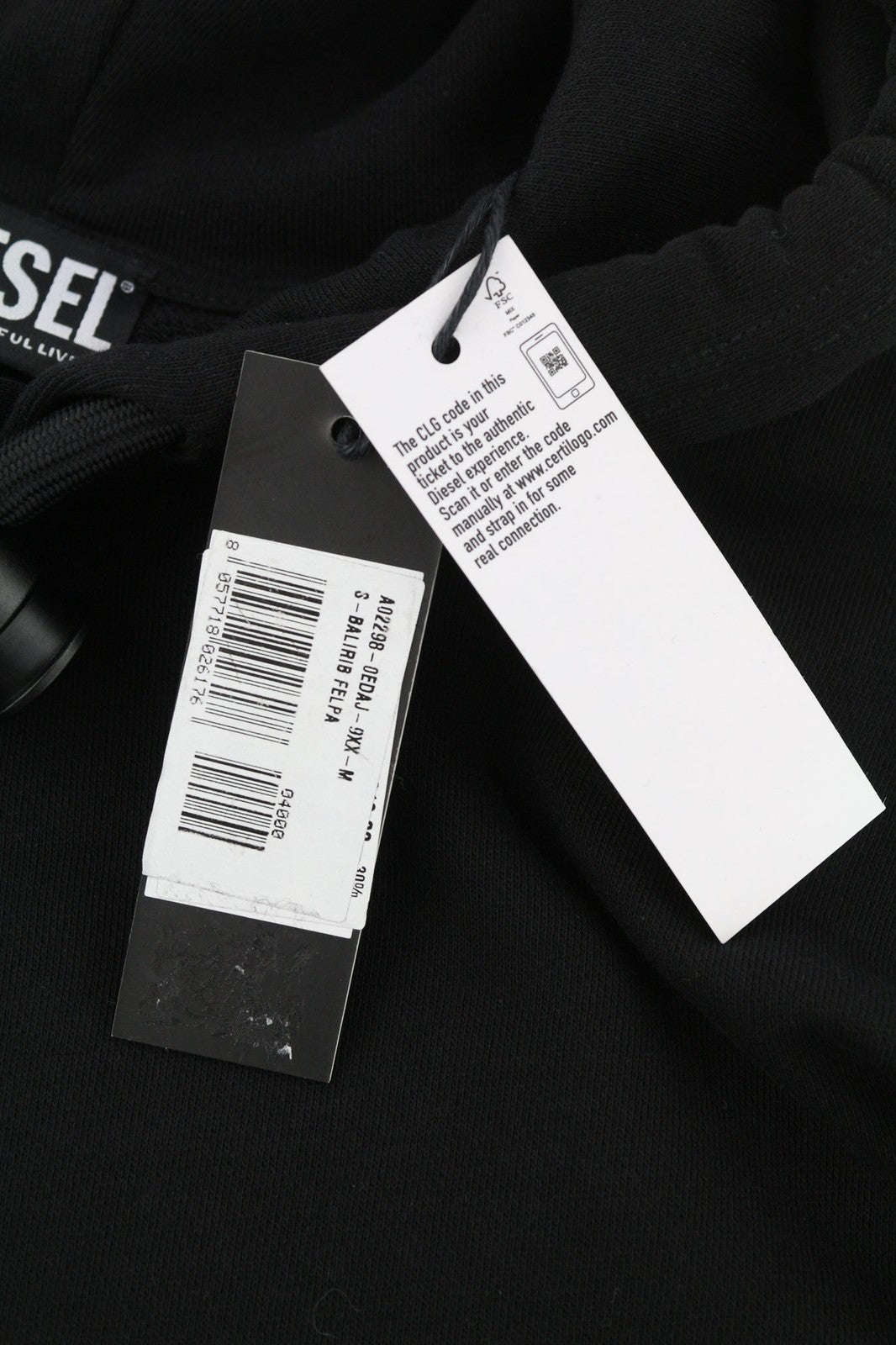 DIESEL S-Balirib Men's Hoodie M Black Hooded Kangaroo Pocket Long Sleeve RRP175