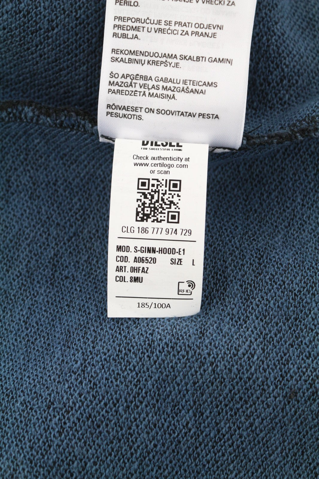 DIESEL S-Ginn-Hood-E1 Men's Hoodie L Dark Washed Pullover Kangaroo RRP195