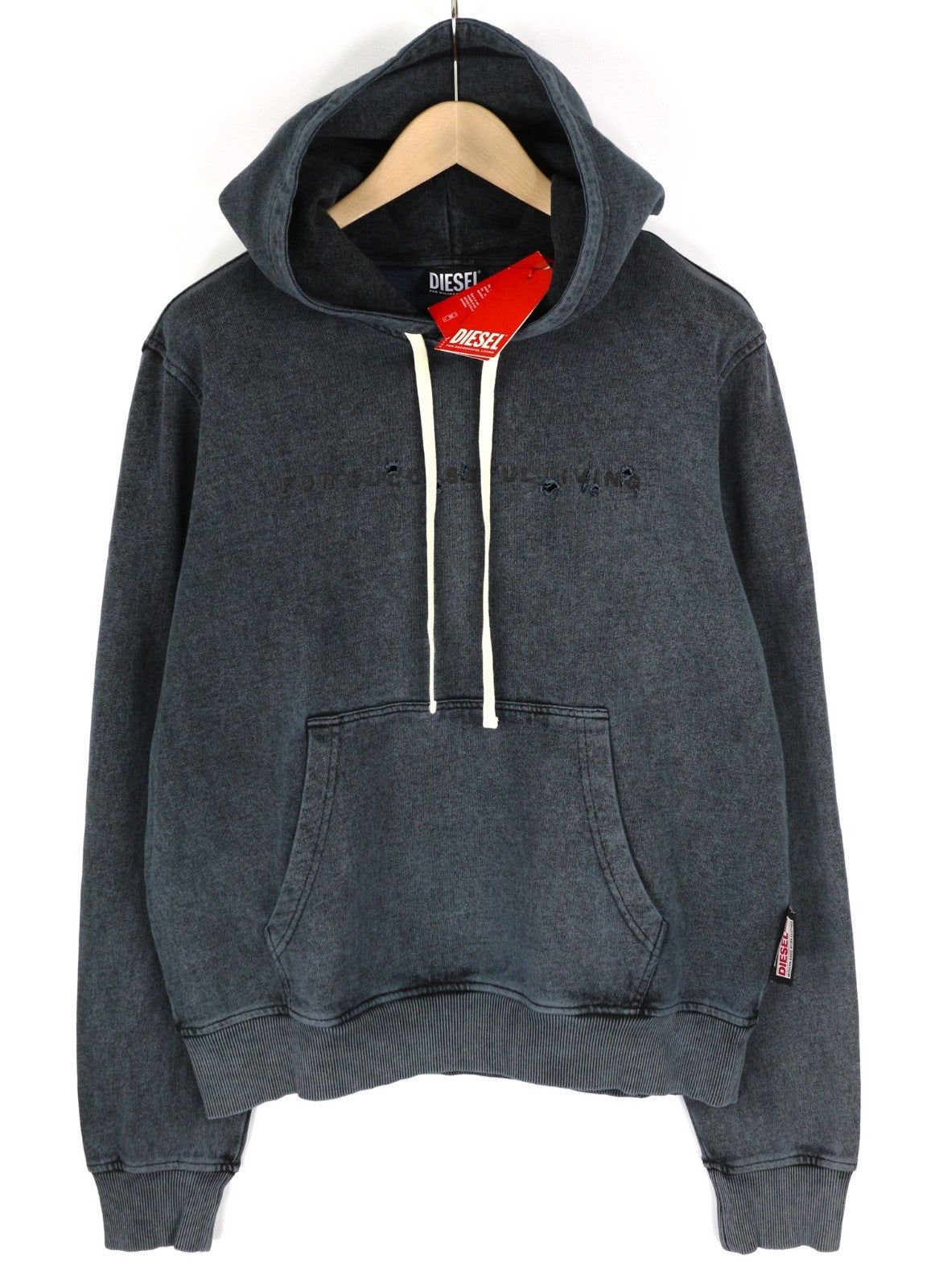 DIESEL S-Ginn-Hood-E1 Men's Hoodie L Dark Washed Pullover Kangaroo RRP195
