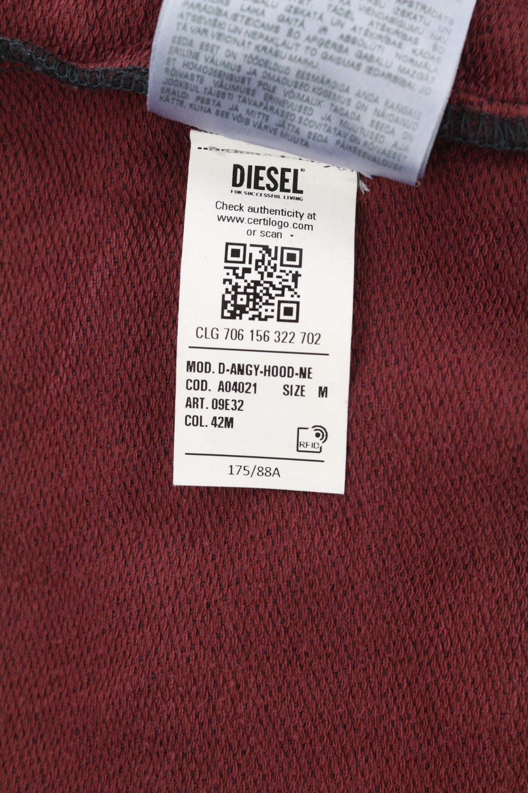 DIESEL D-Angy-Hood-Ne Women's Hoodie M Burgundy Cropped Kangaroo RRP299