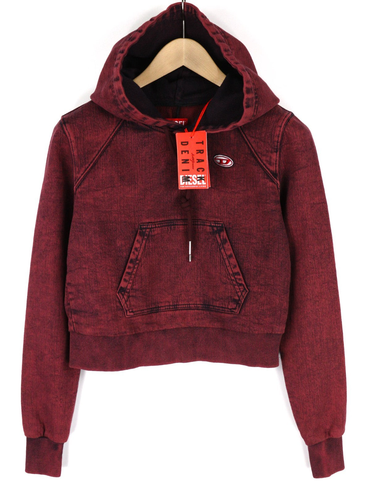 DIESEL D-Angy-Hood-Ne Women's Hoodie M Burgundy Cropped Kangaroo RRP299