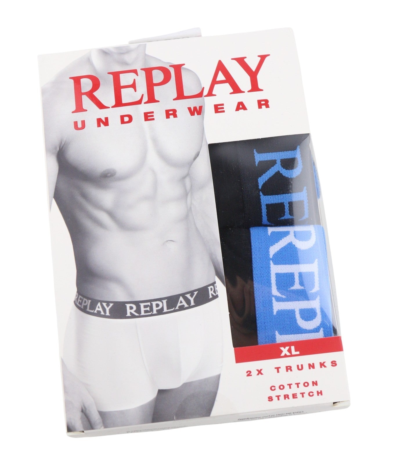 REPLAY Men Underwear XL Dark Black Elastic Waist Cotton Stretch Trunks 2 Pack