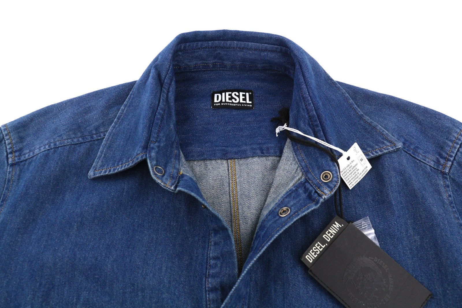DIESEL D-Milly-SP Men's Shirt L Denim Blue Patch Pockets Snap Spread Collar