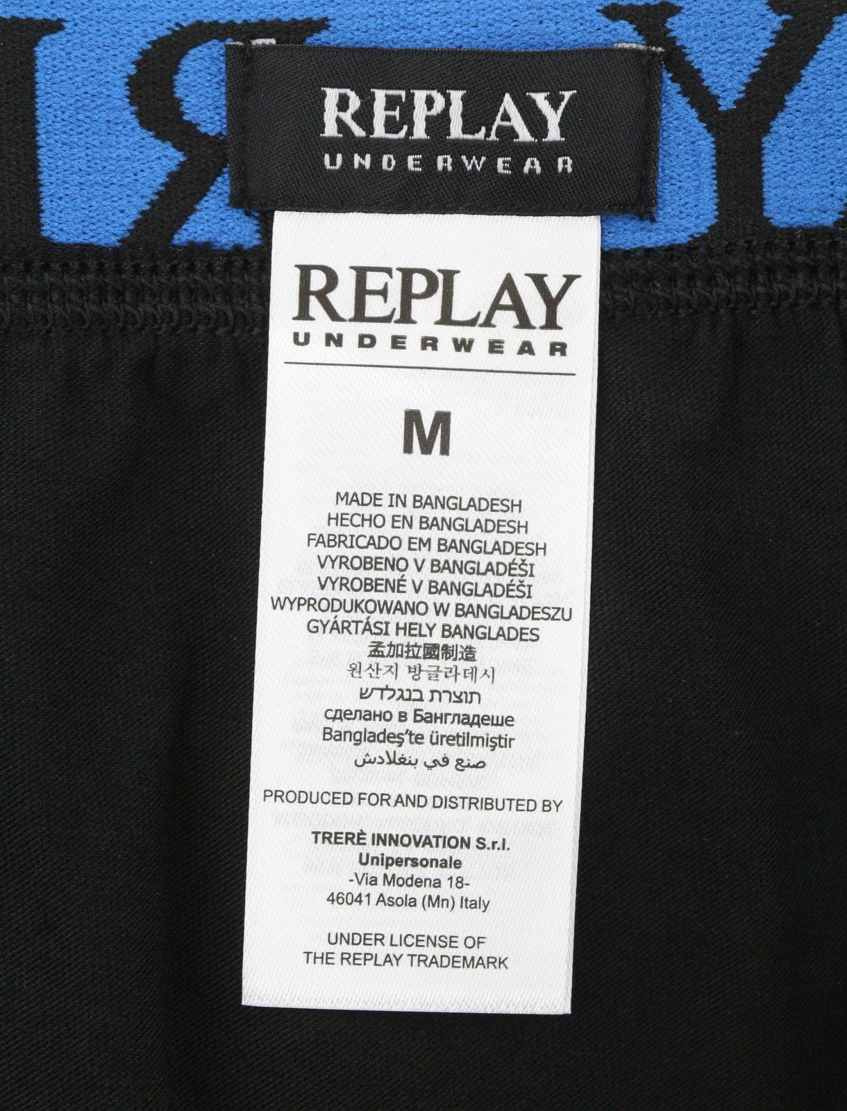REPLAY Men Underwear M Dark Black Elastic Waist Cotton Stretch Trunks 2 Pack