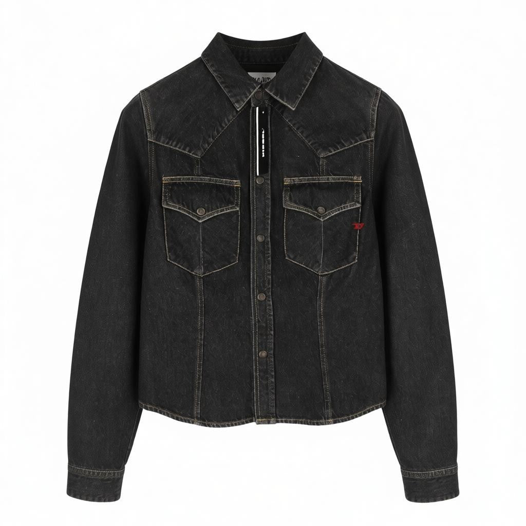 DIESEL De-Rin-F Women's Shirt S Dark Denim Western Snap Spread Neck Buttons