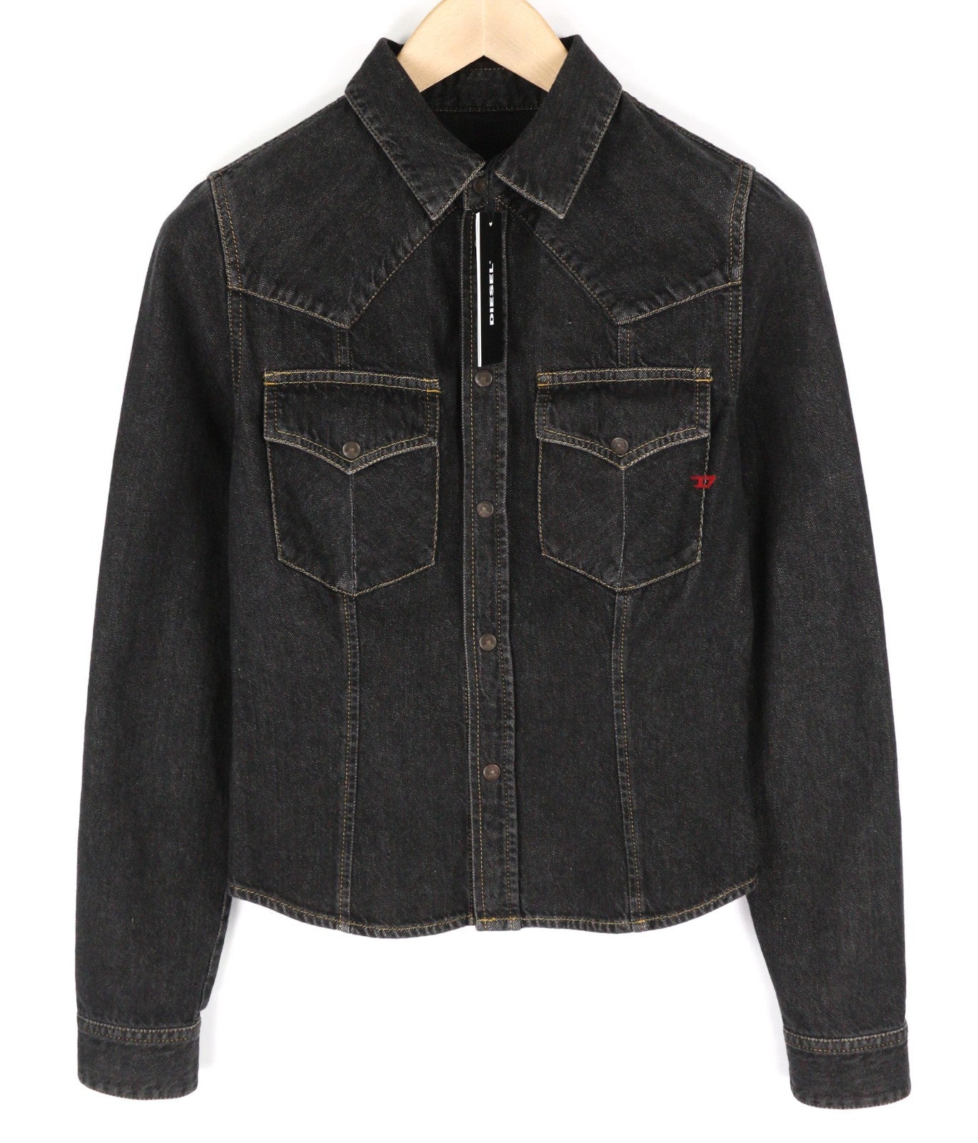 DIESEL De-Rin-F Women's Shirt S Dark Denim Western Snap Spread Neck Buttons