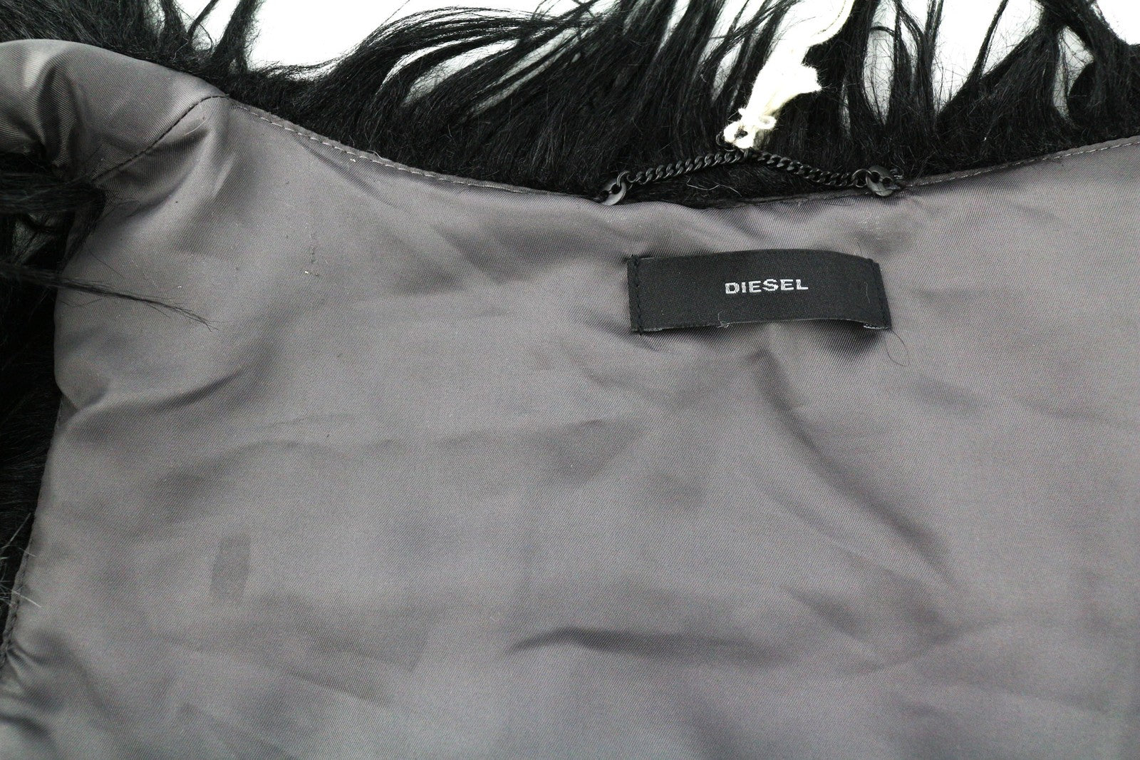 DIESEL L-Angus-A Women's Waistcoat S Striped Faux Fur Fluffy Black & White