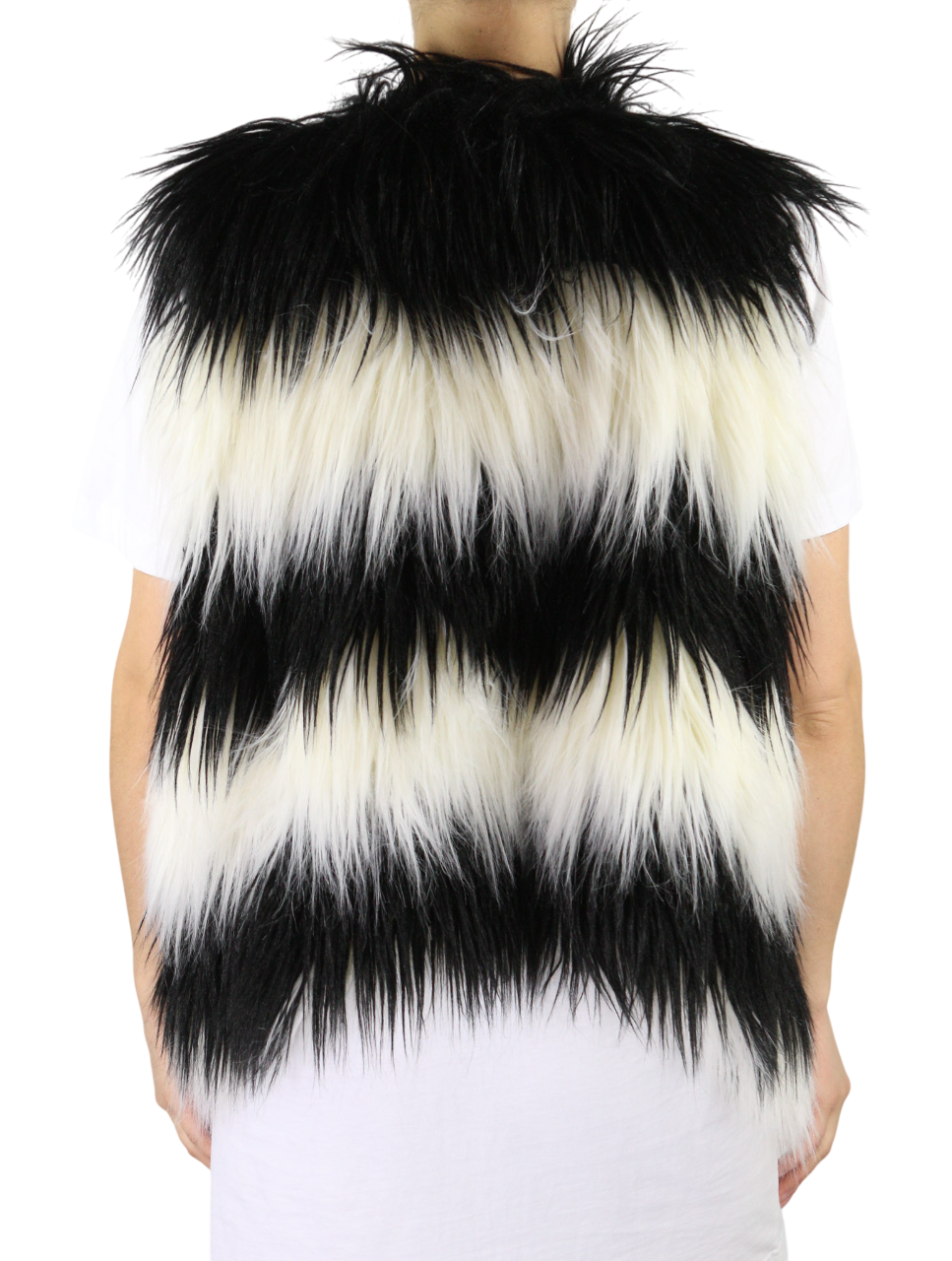 DIESEL L-Angus-A Women's Waistcoat S Striped Faux Fur Pattern Black & White