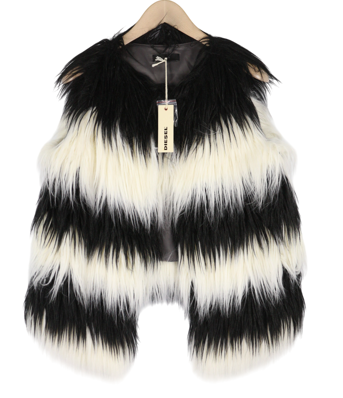 DIESEL L-Angus-A Women's Waistcoat M Faux Fur Striped Print Black & White