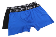 REPLAY Men Underwear S Blue Black Elastic Waist Cotton Stretch Trunks 2 Pack