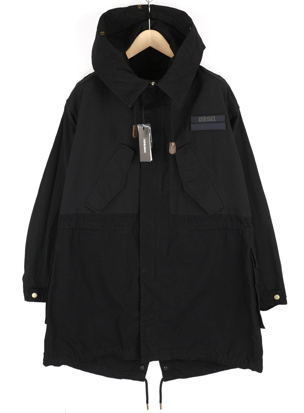 DIESEL W-Miles Men's Jacket M Black Hooded Parka Zip Lightweight Unlined RRP475