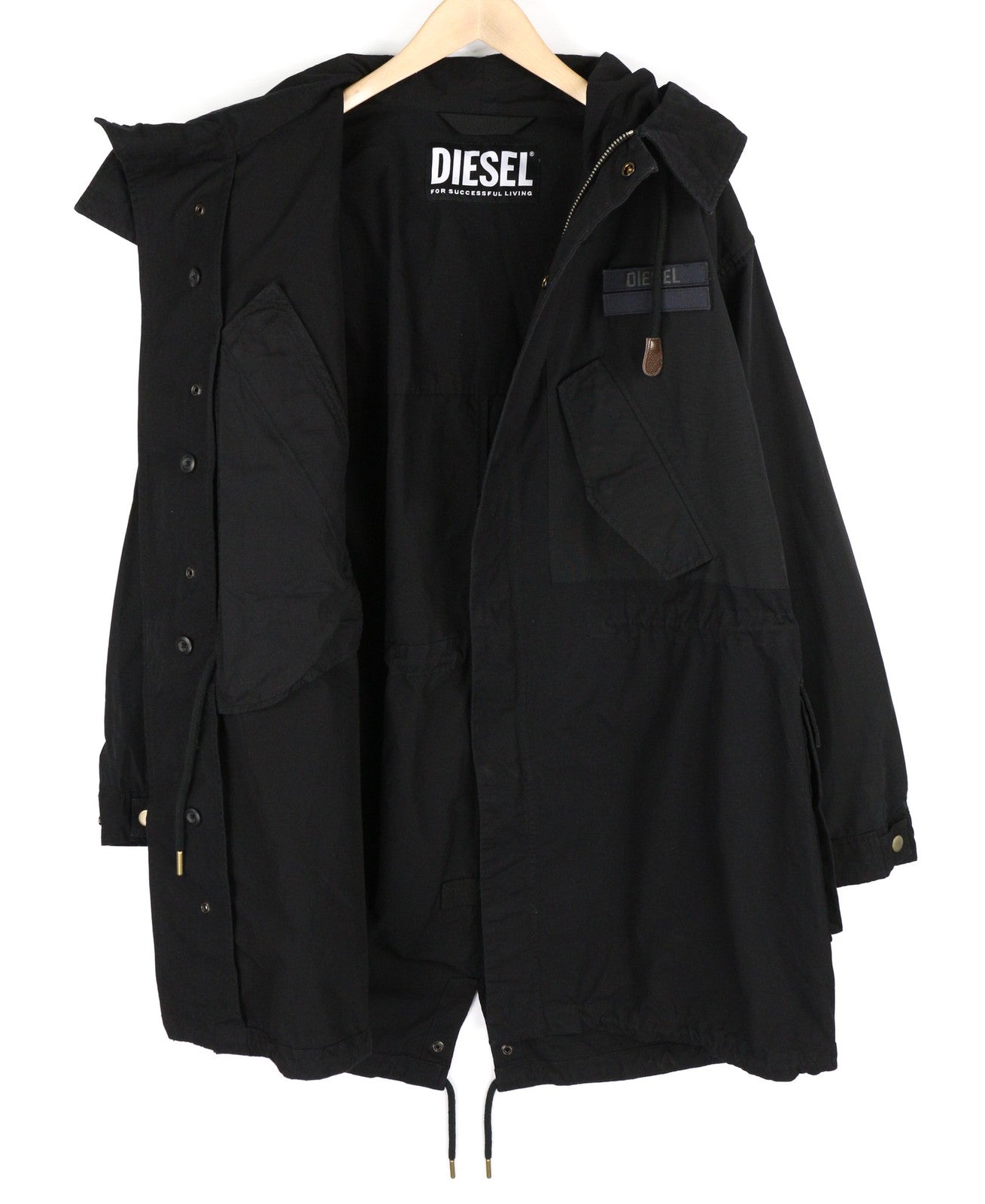 DIESEL W-Miles Men's Jacket M Black Hooded Parka Zip Lightweight Unlined RRP475