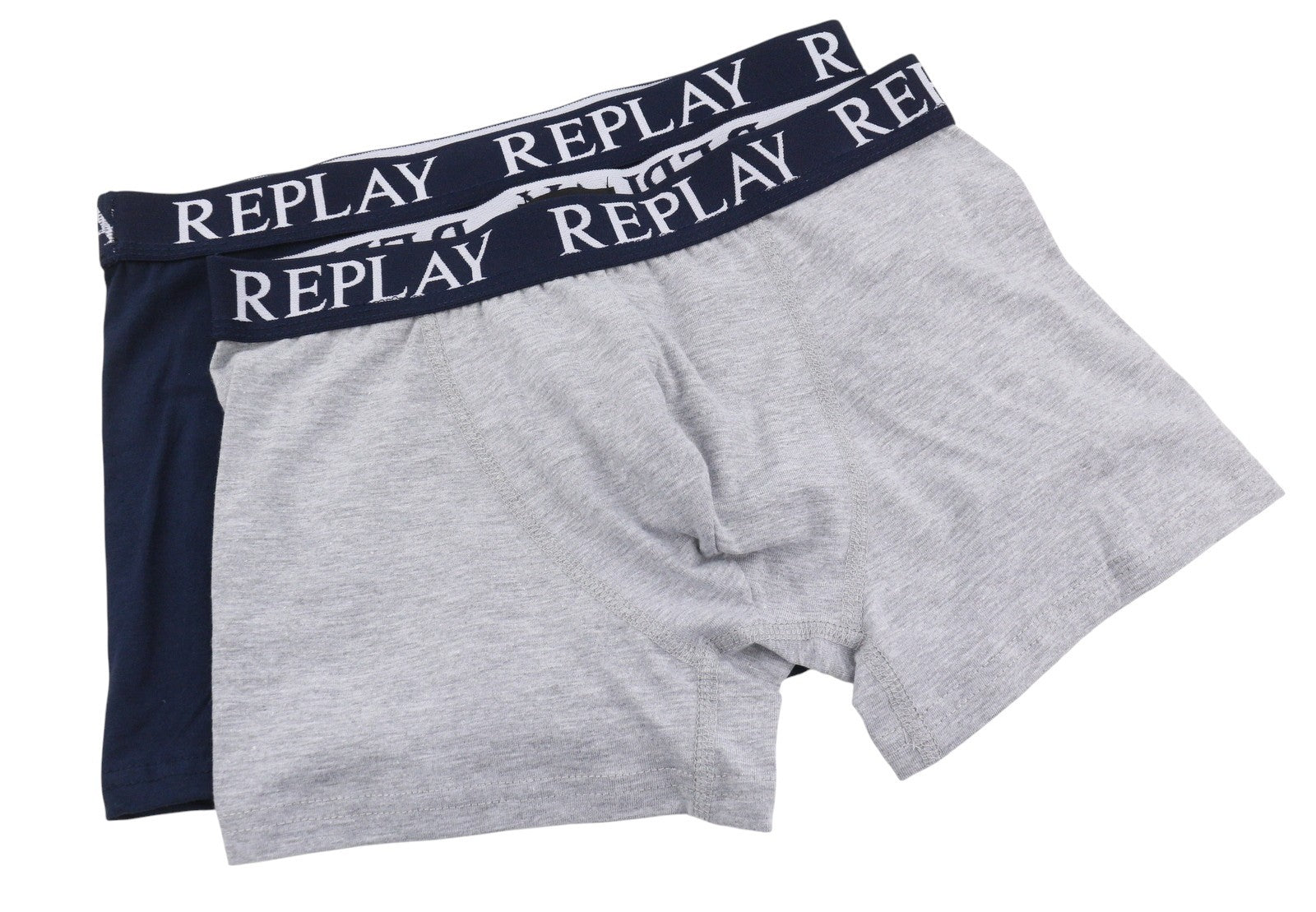REPLAY Men Underwear L Blue Elastic Waist Logo Cotton Stretch Trunks 2 Pack