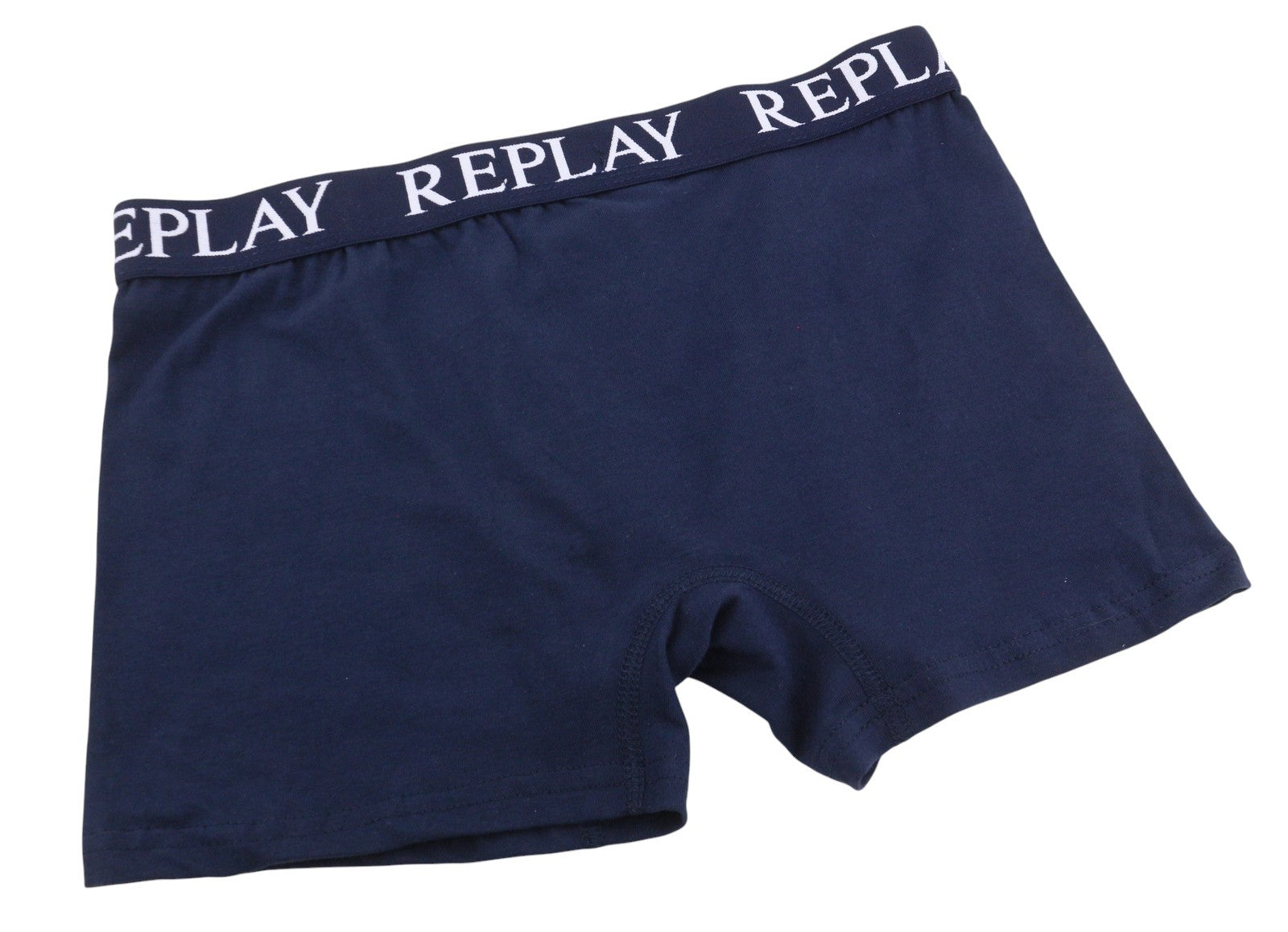 REPLAY Men Underwear L Blue Elastic Waist Logo Cotton Stretch Trunks 2 Pack