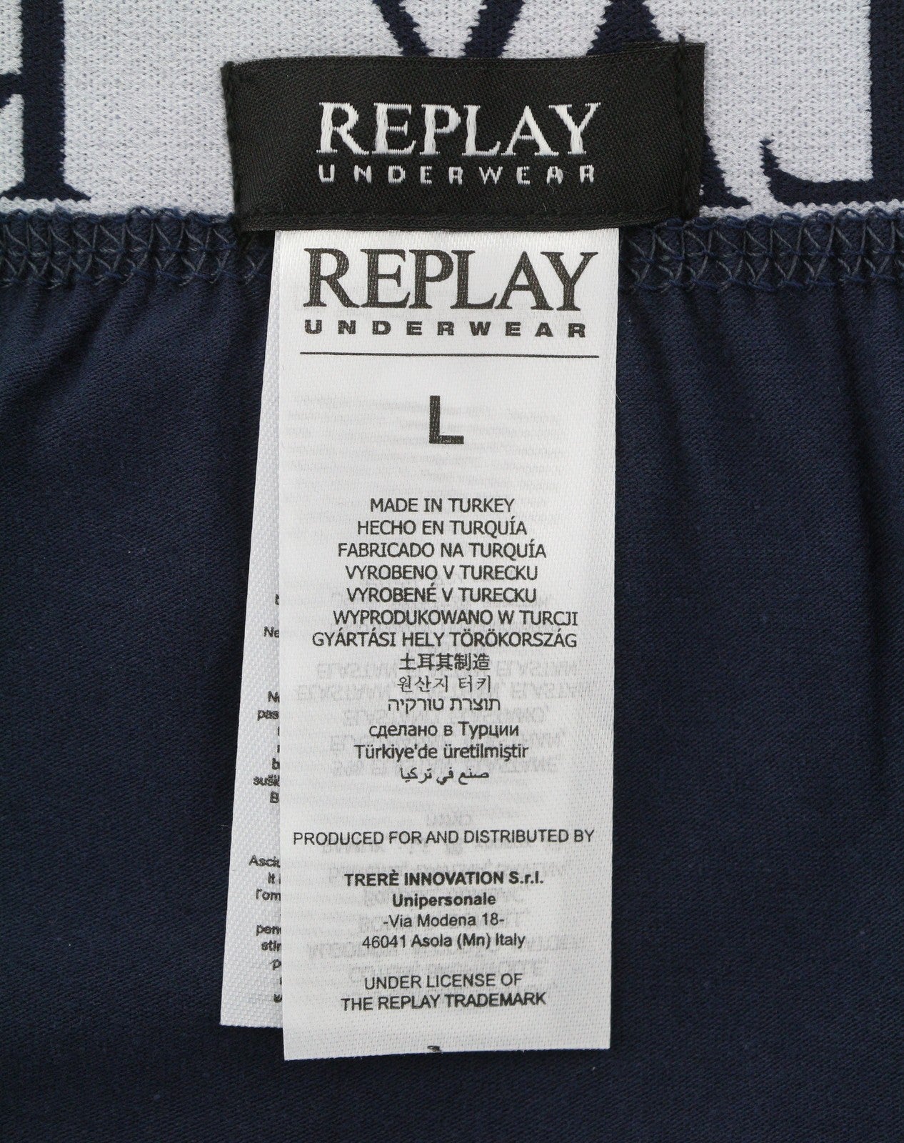 REPLAY Men Underwear L Blue Elastic Waist Logo Cotton Stretch Trunks 2 Pack