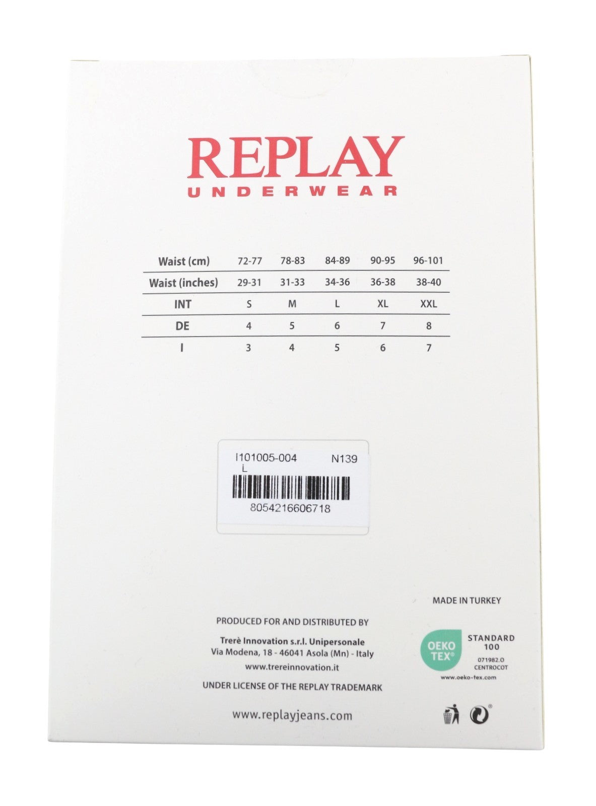 REPLAY Men Underwear L Blue Elastic Waist Logo Cotton Stretch Trunks 2 Pack