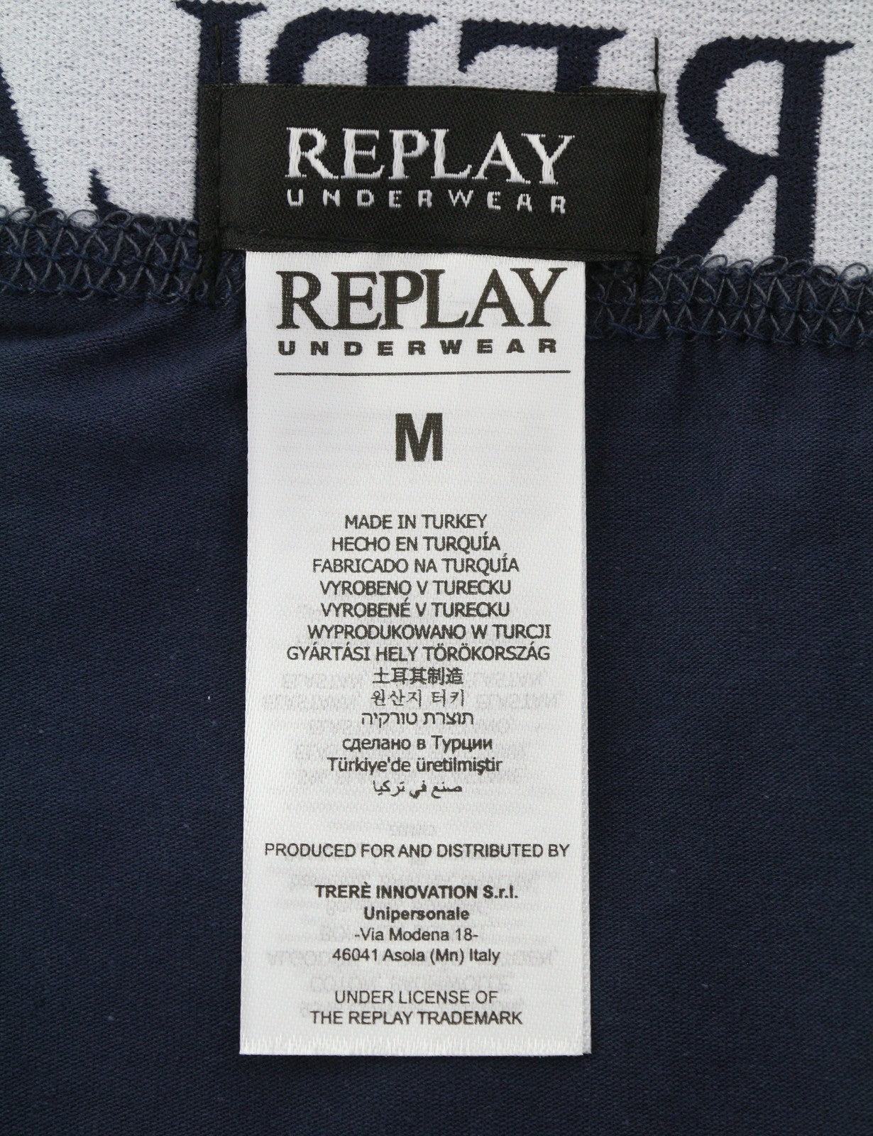 REPLAY Men Underwear M Blue Elastic Waist Logo Cotton Stretch Trunks 2 Pack