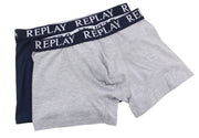 REPLAY Men Underwear S Blue Elastic Waist Logo Cotton Stretch Trunks 2 Pack